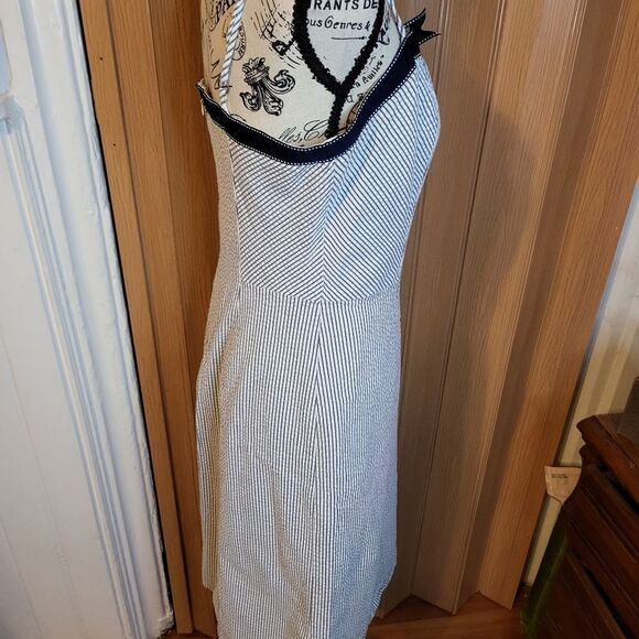 𝅺Isaac Mizrahi blue and white striped lined midi dress sz 12 - Picture 4 of 10
